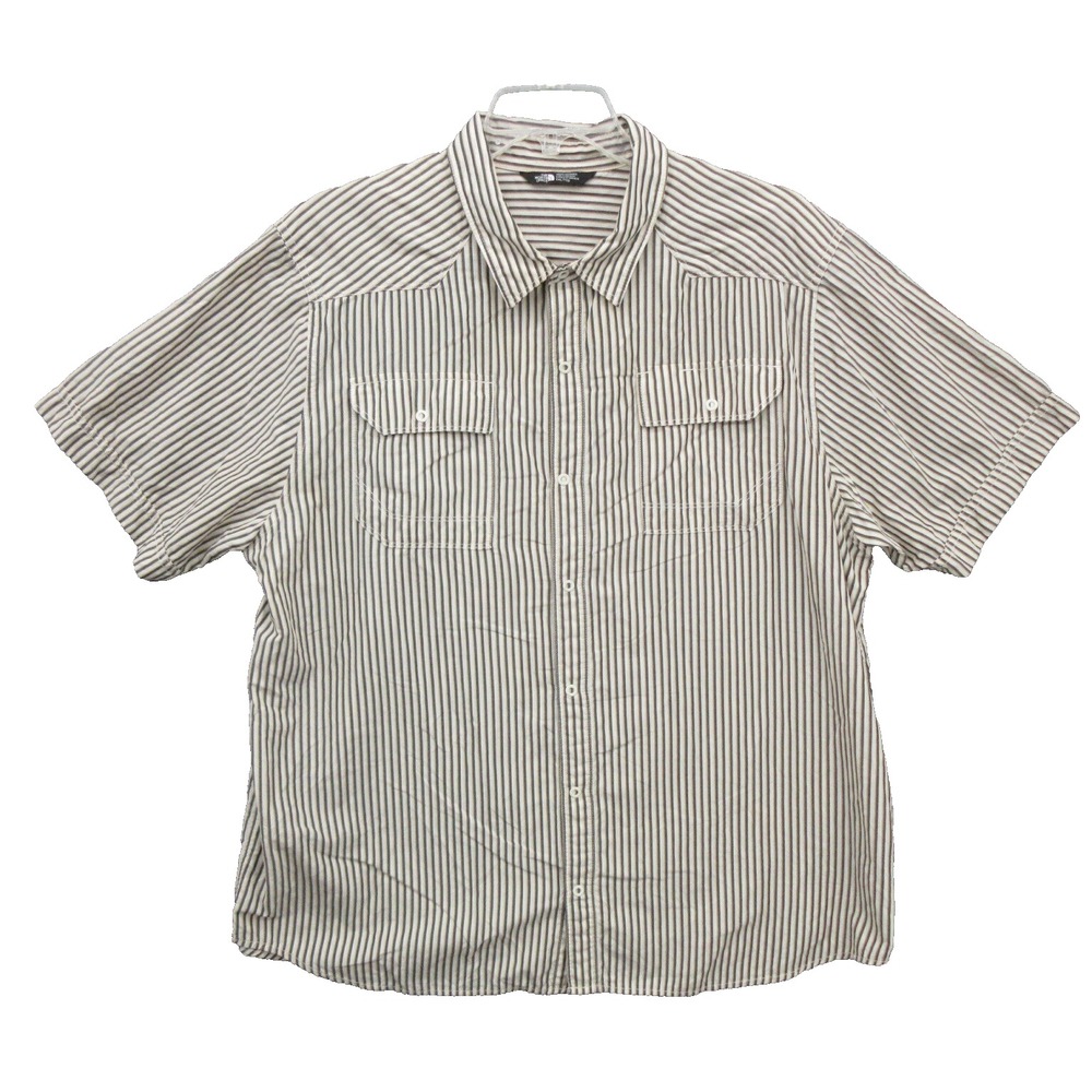The North Face Mens Shirt Size 2XL Collared Striped Front Pockets Short Sleeve